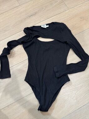 Princess Polly Black Ribbed Long Sleeve Cutout Bodysuit